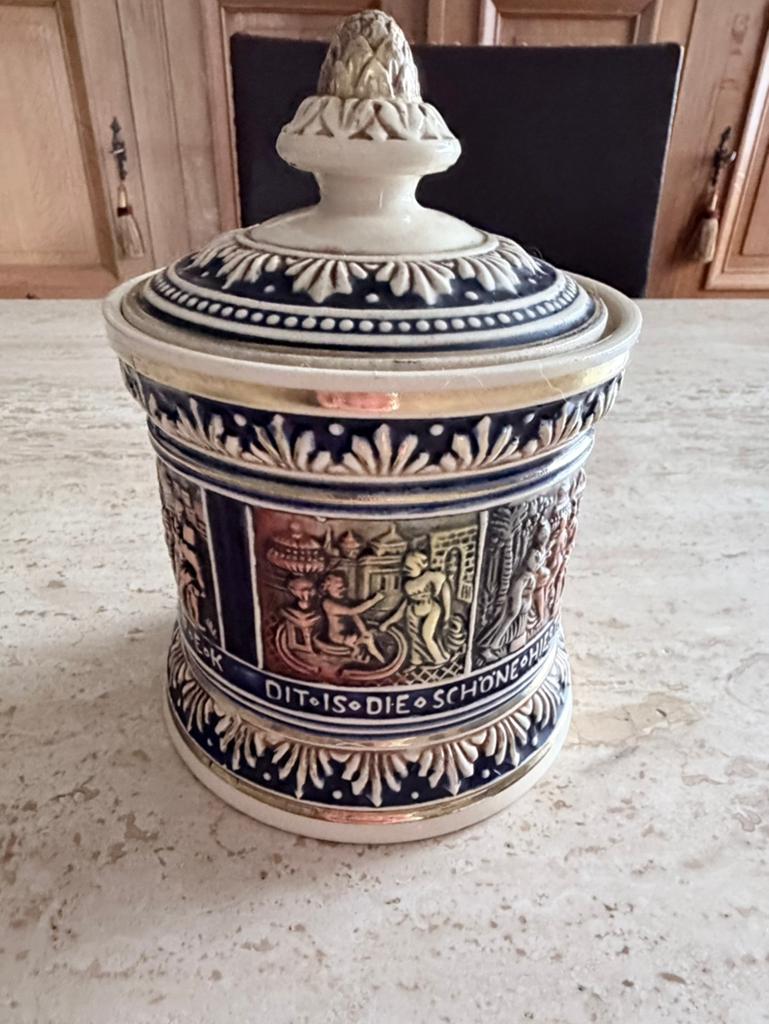 Vintage Marzi & Remy Majolica tabakspot (humidor), Ophalen
