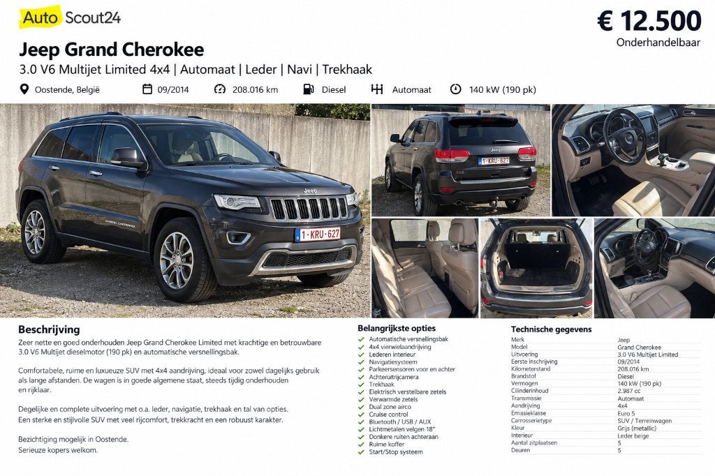 JEEP GRAND CHEROKEE, Cuir, Achat, 2987 cm³, Beige