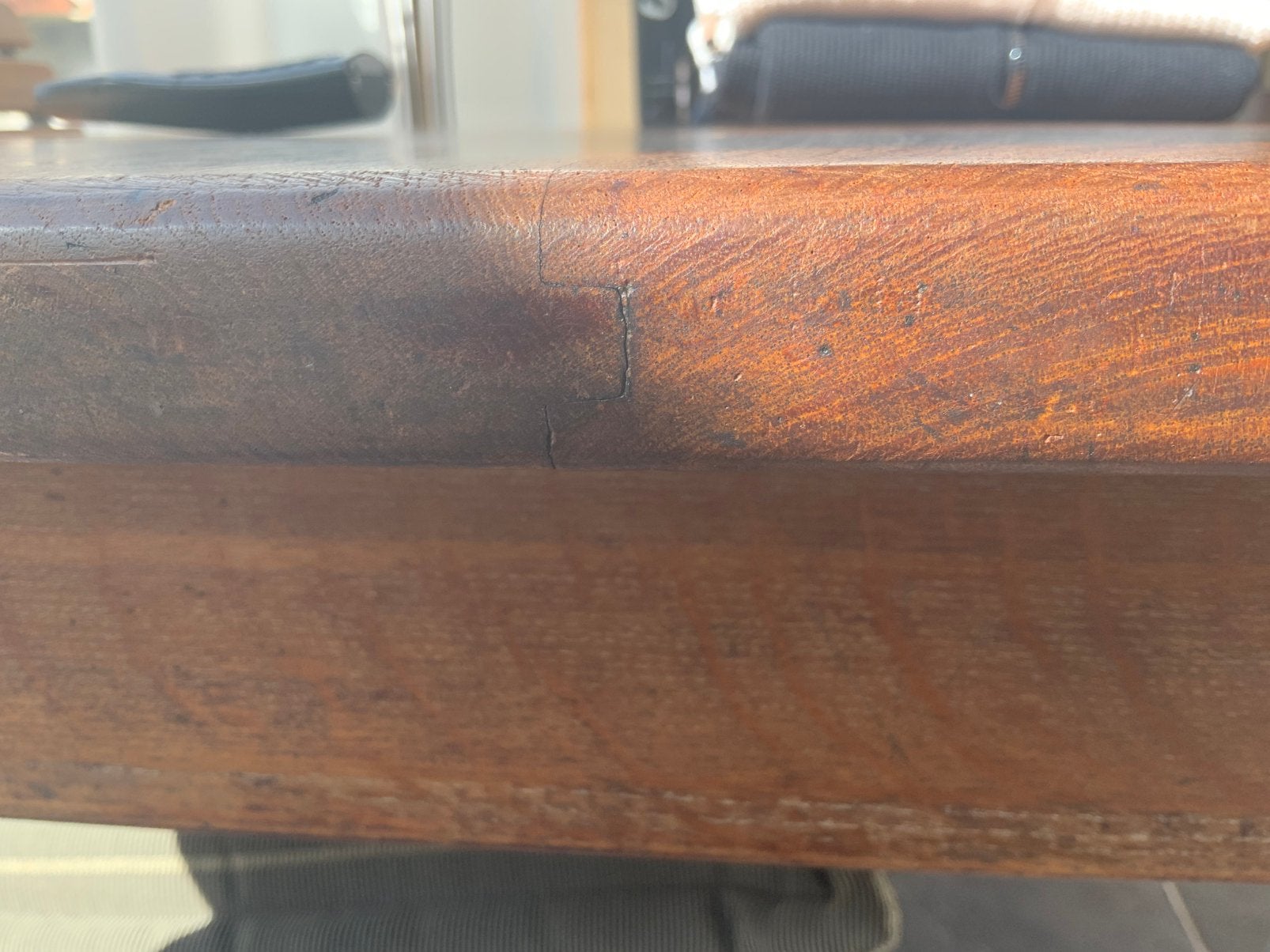 Grote eiken tafel met  mahony blad 3,5 cm dikte, Huis en Inrichting, Ophalen, Gebruikt