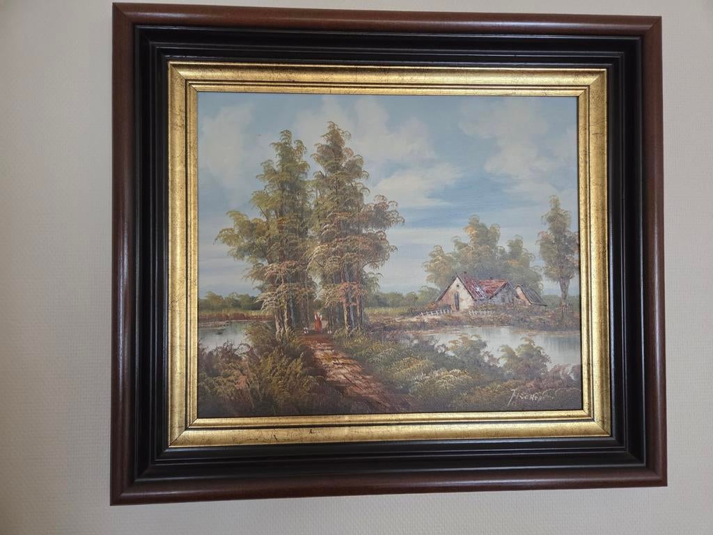 Schilderij Fischer, olie op doek., Ophalen of Verzenden