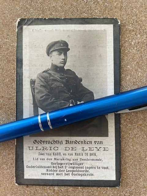 14-18 Onderluit. 2Jagers te Voet DE LEYE +Nieuwpoort 1918, Verzamelen, Ophalen of Verzenden, Bidprentje