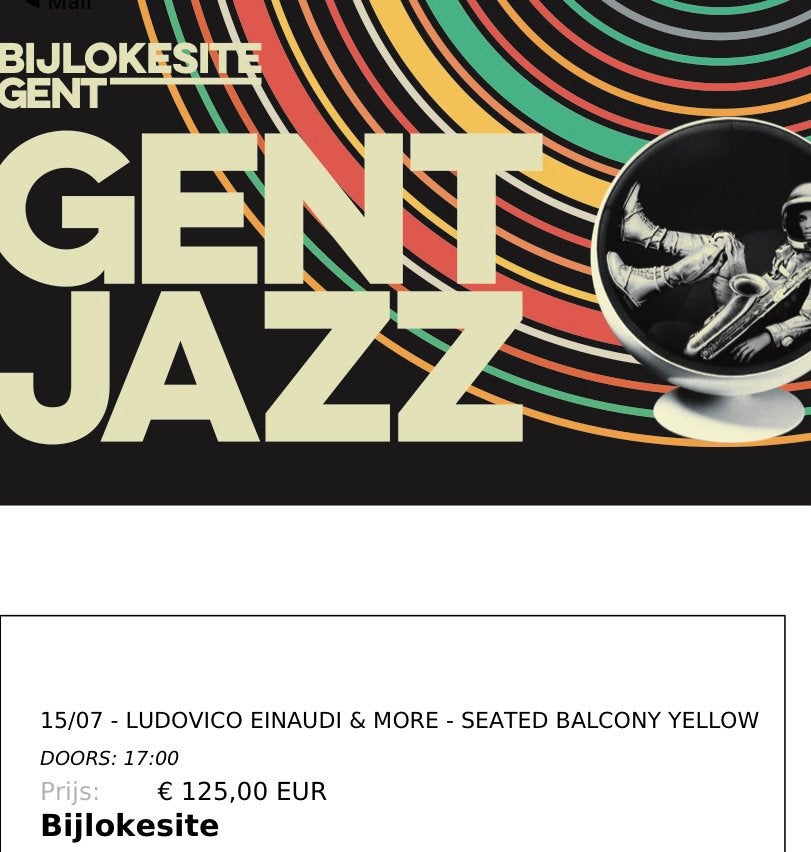 2 Tickets Ludovico Enaudi Gent Jazz 15/07 * Seated balcony *