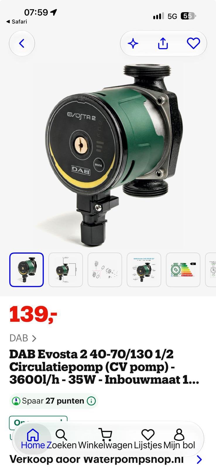 Dab evosta circulatiepomp, Ophalen, Zo goed als nieuw, Onderdeel, Minder dan 3 jaar oud