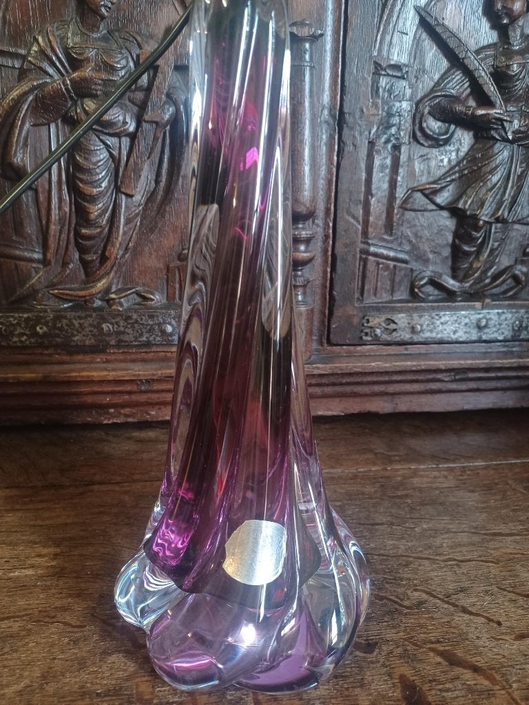 Pied de lampe Val-Sain-Lambert: christal, sommerso-technique, Lampe d'ambiance, Verre, Fait main, Comme neuf