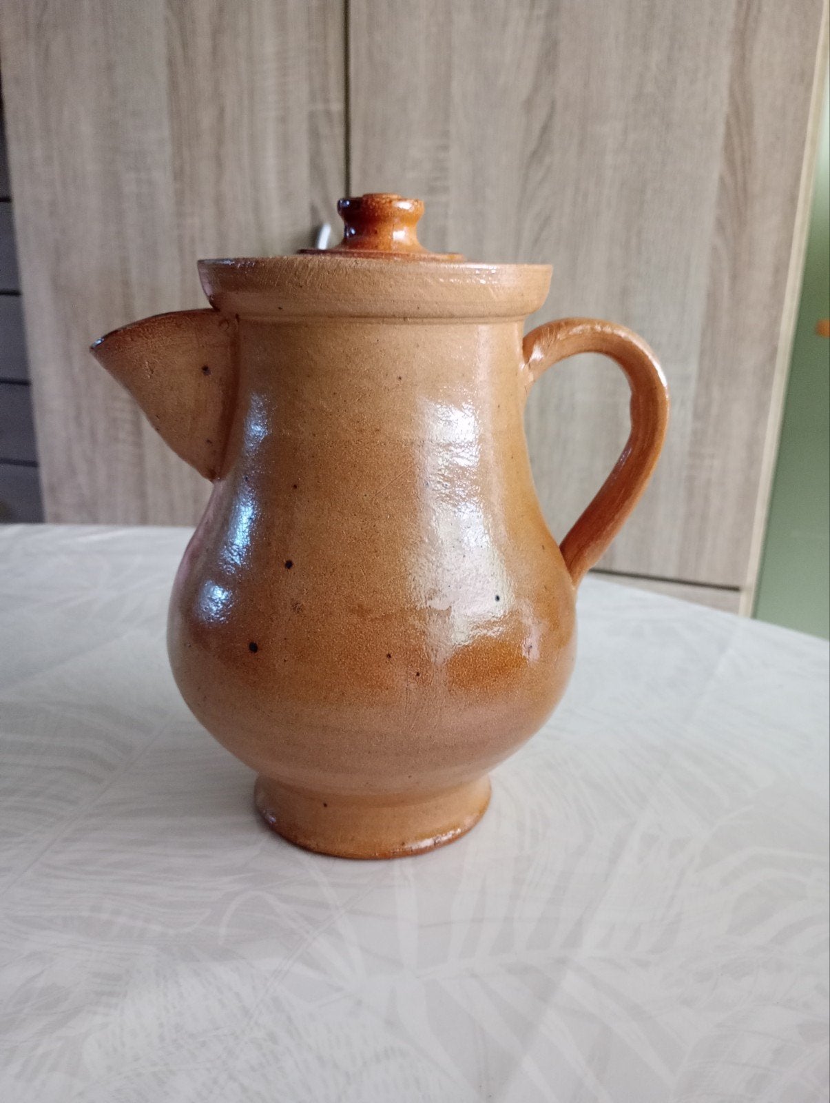 Pichet ancien avec couvercle en grès vernissé / poterie vint, Enlèvement