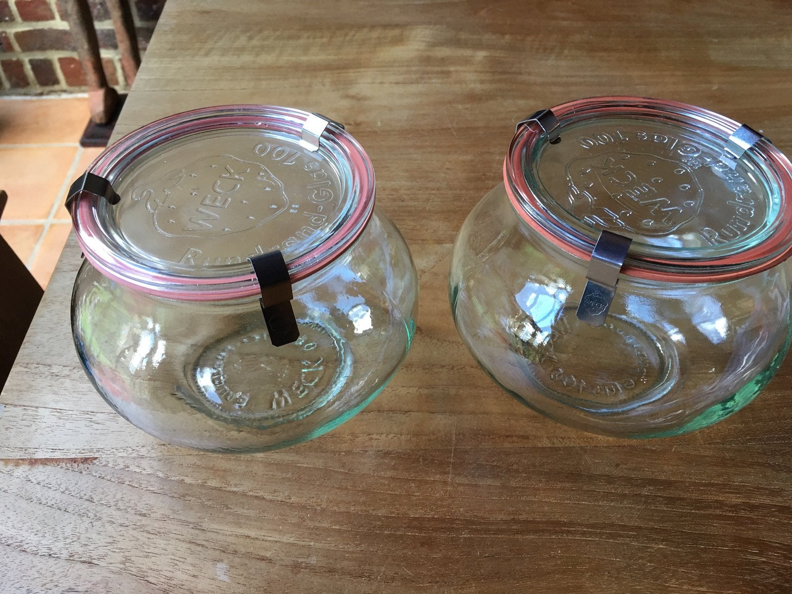 2 ronde decoratieve weckbokalen, Ophalen, Zo goed als nieuw, Glas