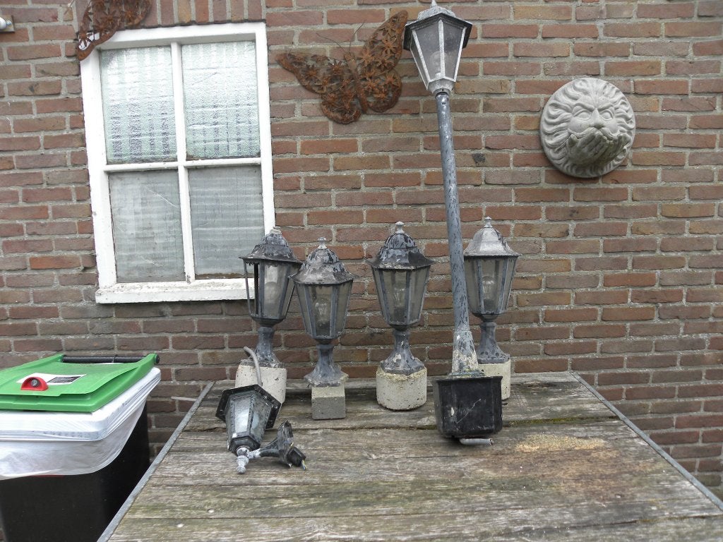 tuinverlichting 4 x lage 50 cm 1 x hoge 125cm 1 x hanglamp, Résistant à l'eau, 50 à 250 watts, Lampadaire, Aluminium