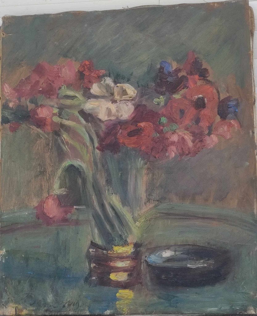 Huile sur toile fleurs signe Alexandre denonne, Antiek en Kunst, Ophalen of Verzenden