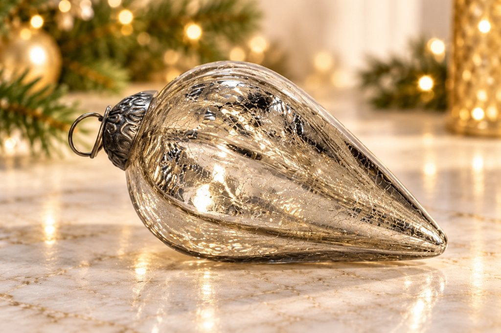 Kerstboomversiering – Glazen kersthanger zilver – 13 cm, Ophalen of Verzenden, Zo goed als nieuw