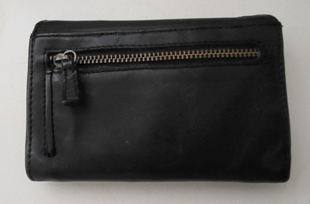 zwart leren Bear Design portemonnee, Handtassen en Accessoires, Ophalen, Gebruikt, Zwart, Met knipsluiting