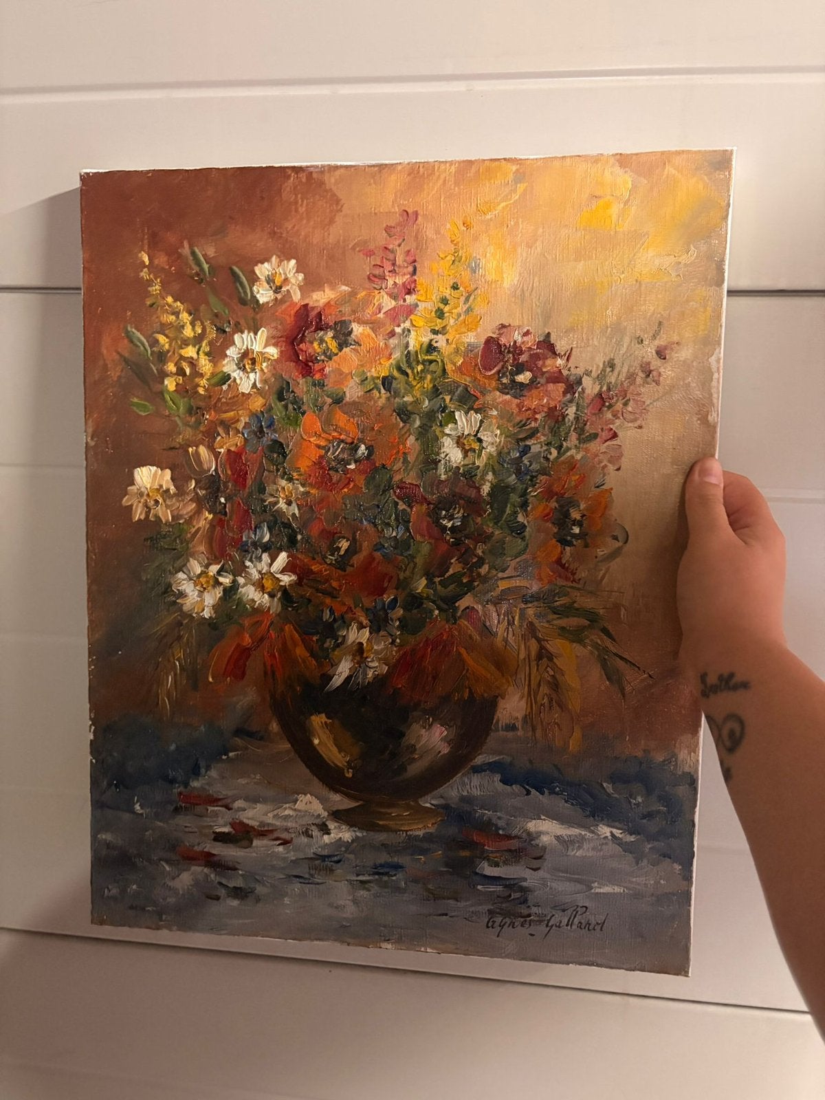 Schilderij bloemenboeket Agnes Galland, Antiek en Kunst, Ophalen of Verzenden