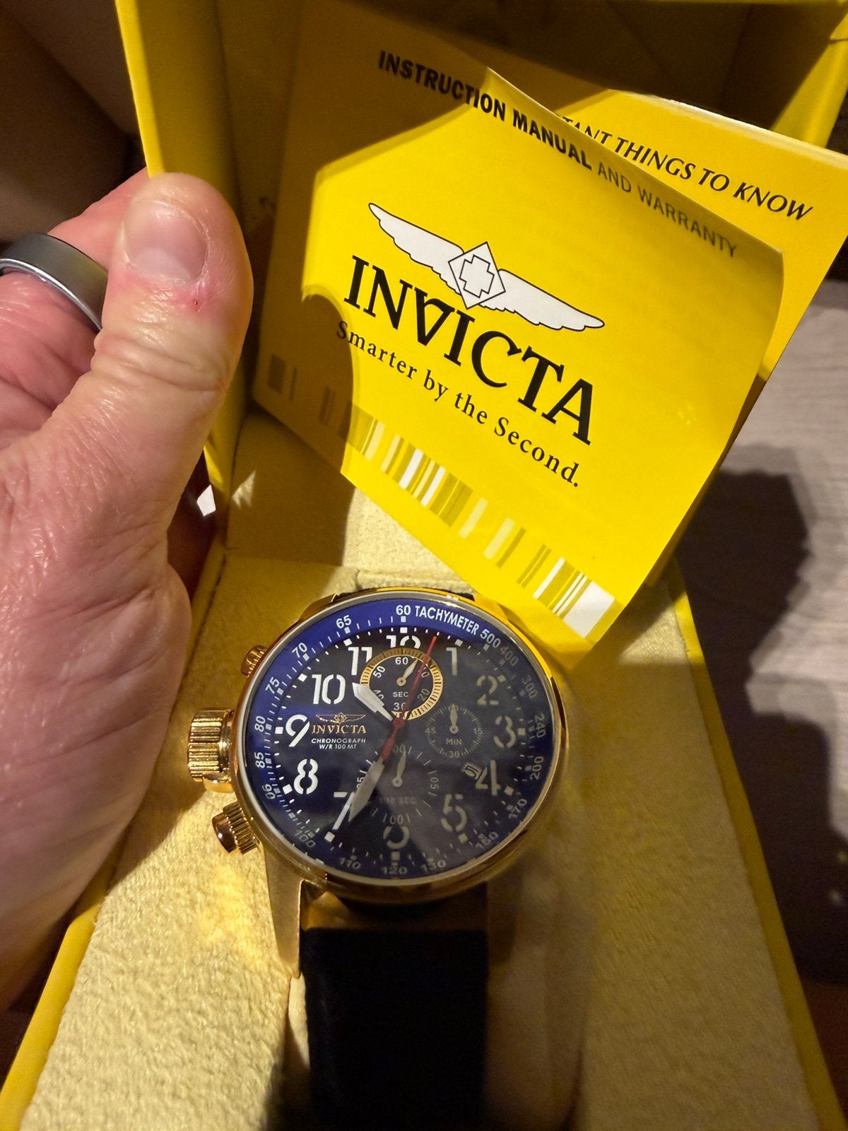 Invicta I-force 1516 horloge goud/blauw, Ophalen, Zo goed als nieuw, Goud