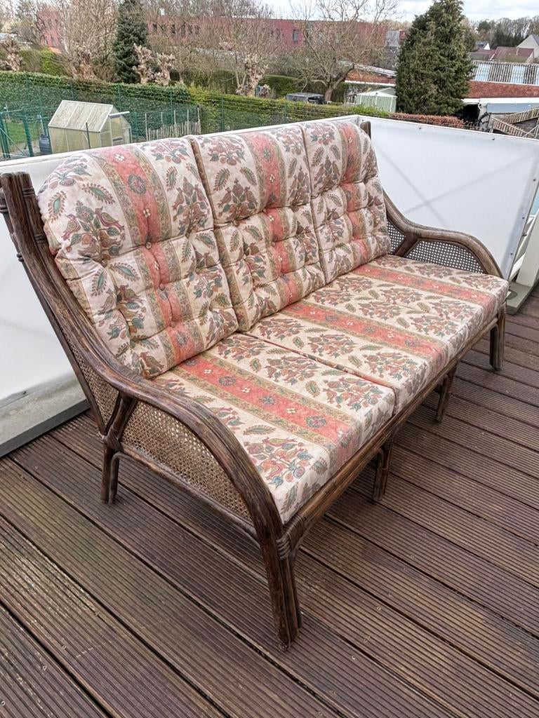 Rieten bank met kussens, Tuin en Terras, Ophalen, Gebruikt, Hout