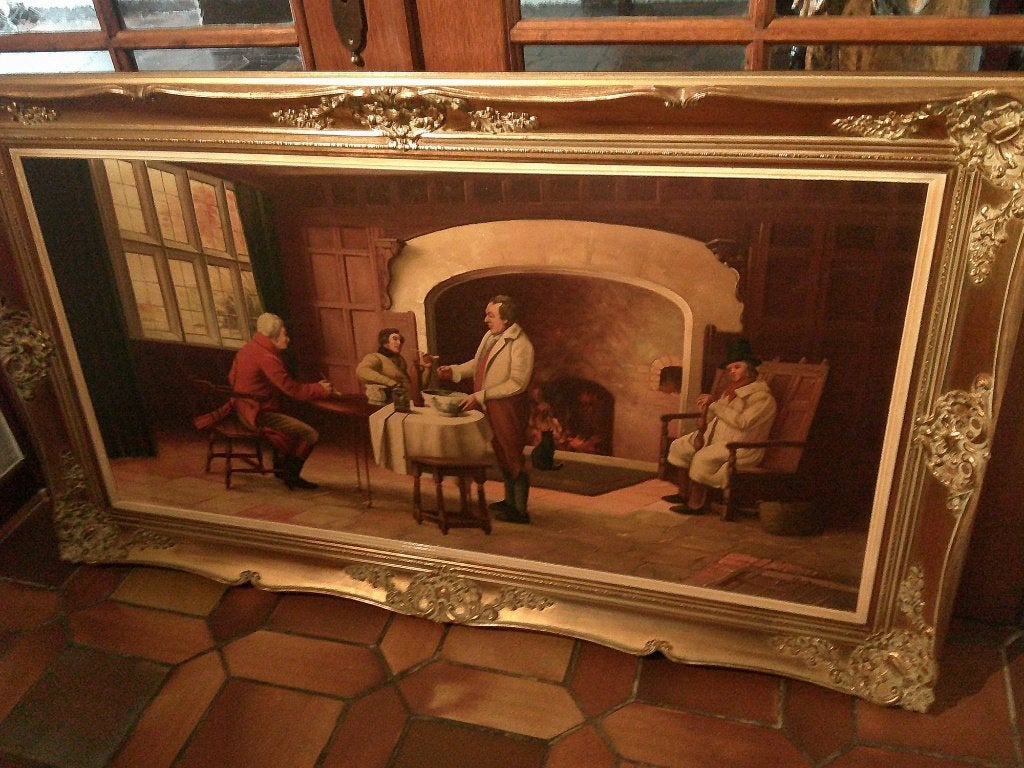 *Groot prachtig gesigneerd antiek schilderij met mooie kader, Ophalen, Bijzondere lijst, Doek