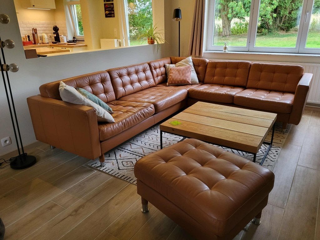 Canapé et repose-pieds en cuir, 75 à 100 cm, Banc d'angle, Enlèvement, Utilisé