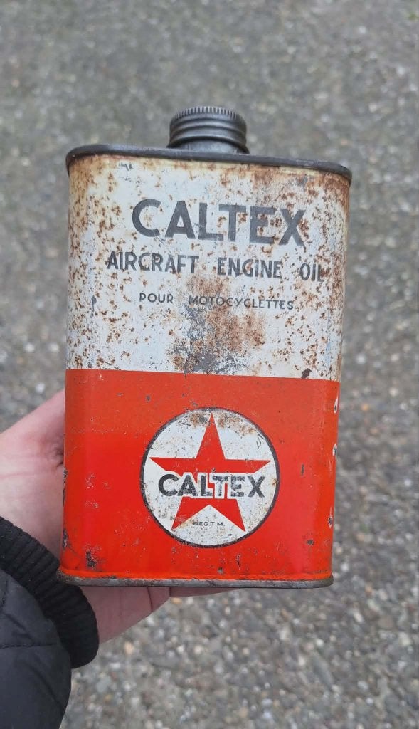 Vintage Caltex Aircraft Engine Oil blik, verzamelobject️., Ophalen of Verzenden, Gebruikt, Overige, Overige merken