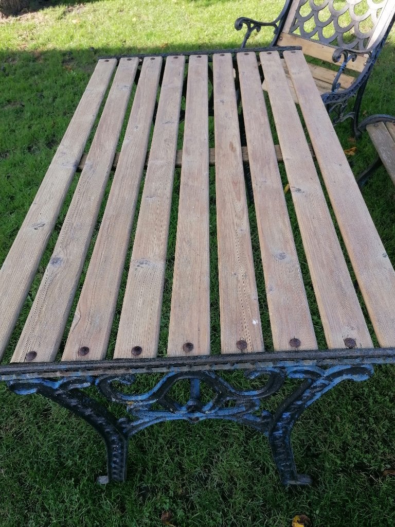 Tuinset gietijzer met hout, Ophalen, Hout, Bank, Tuinset