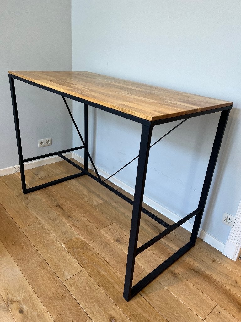 Hoge tafel 140x70x105cm met massief eik en zwart staal, Ophalen, Gebruikt