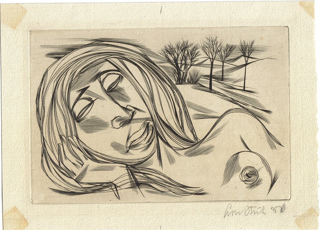 Lou Strik kopergravure "Naaktfiguur", 1956, Ophalen, Minder dan 50 cm, Gebruikt, Oorspronkelijke maker