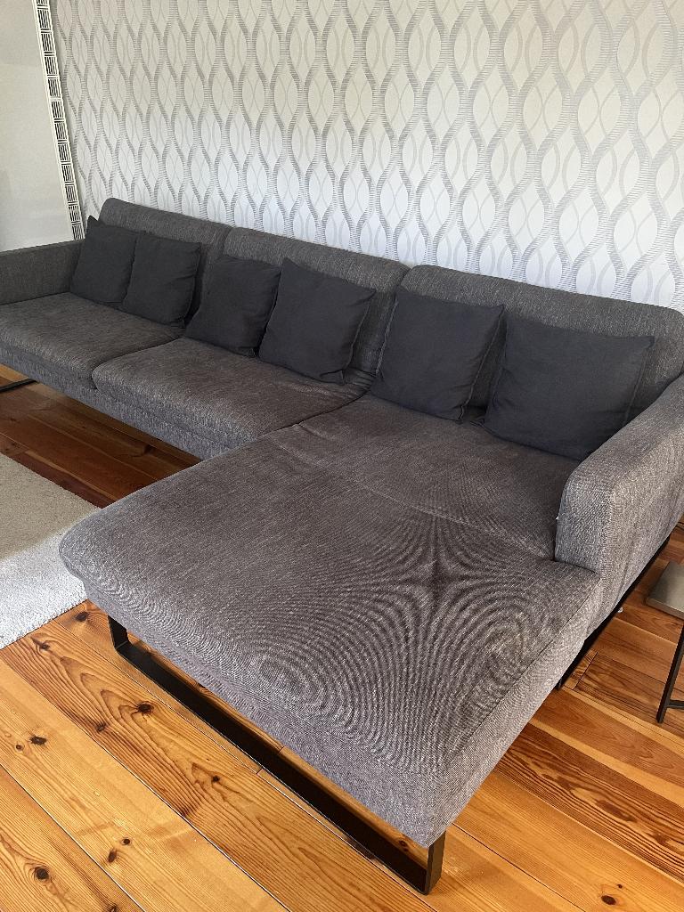Te Koop Stoffen zetel met longchair grijs, Maison & Meubles, Enlèvement, Utilisé, Tissus