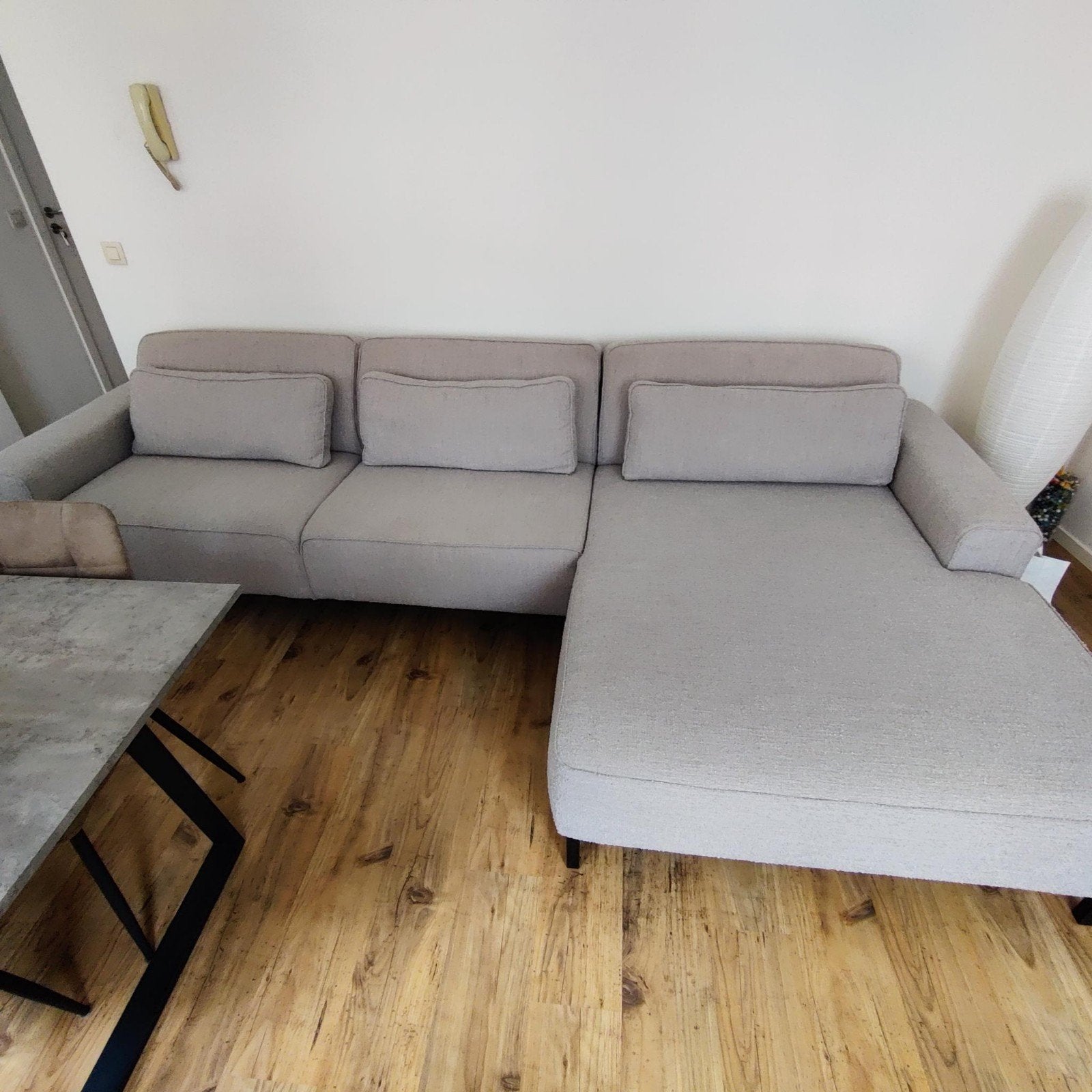 Moderne lichte hoekbank met chaise longue, bouclé-stof, loss, Enlèvement, Tissus
