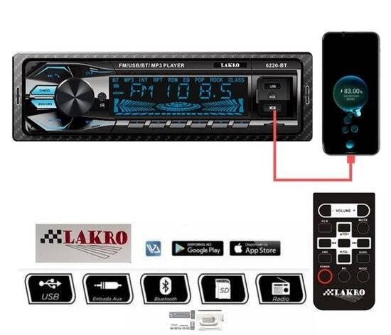 6220-BT - Lakro - Auto radio - Inbouw 1-DIN -
