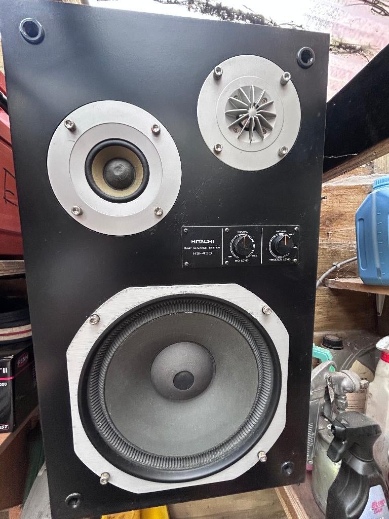 te koop boxen Hitachi HS-450, Audio, Tv en Foto, Luidsprekerboxen, Zo goed als nieuw, 120 watt of meer, Front, Rear of Stereo speakers