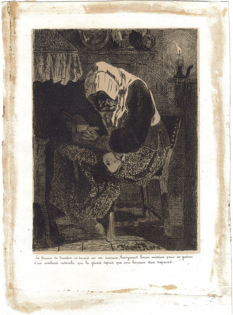 Félicien Rops ets "La Femme de Smetse-Smee", 1858, Antiek en Kunst, Kunst | Etsen en Gravures, Ophalen, 1800 - 1899, Ets, Portret