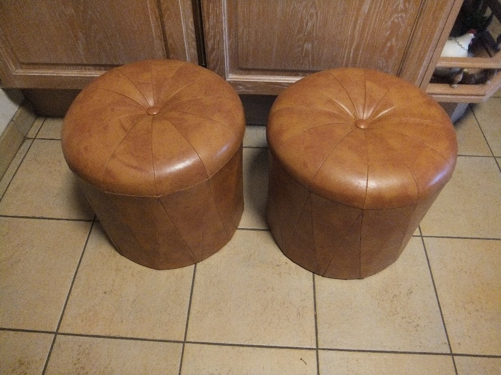 leren poef, Enlèvement ou Envoi, Rond, Utilisé, Moins de 50 cm
