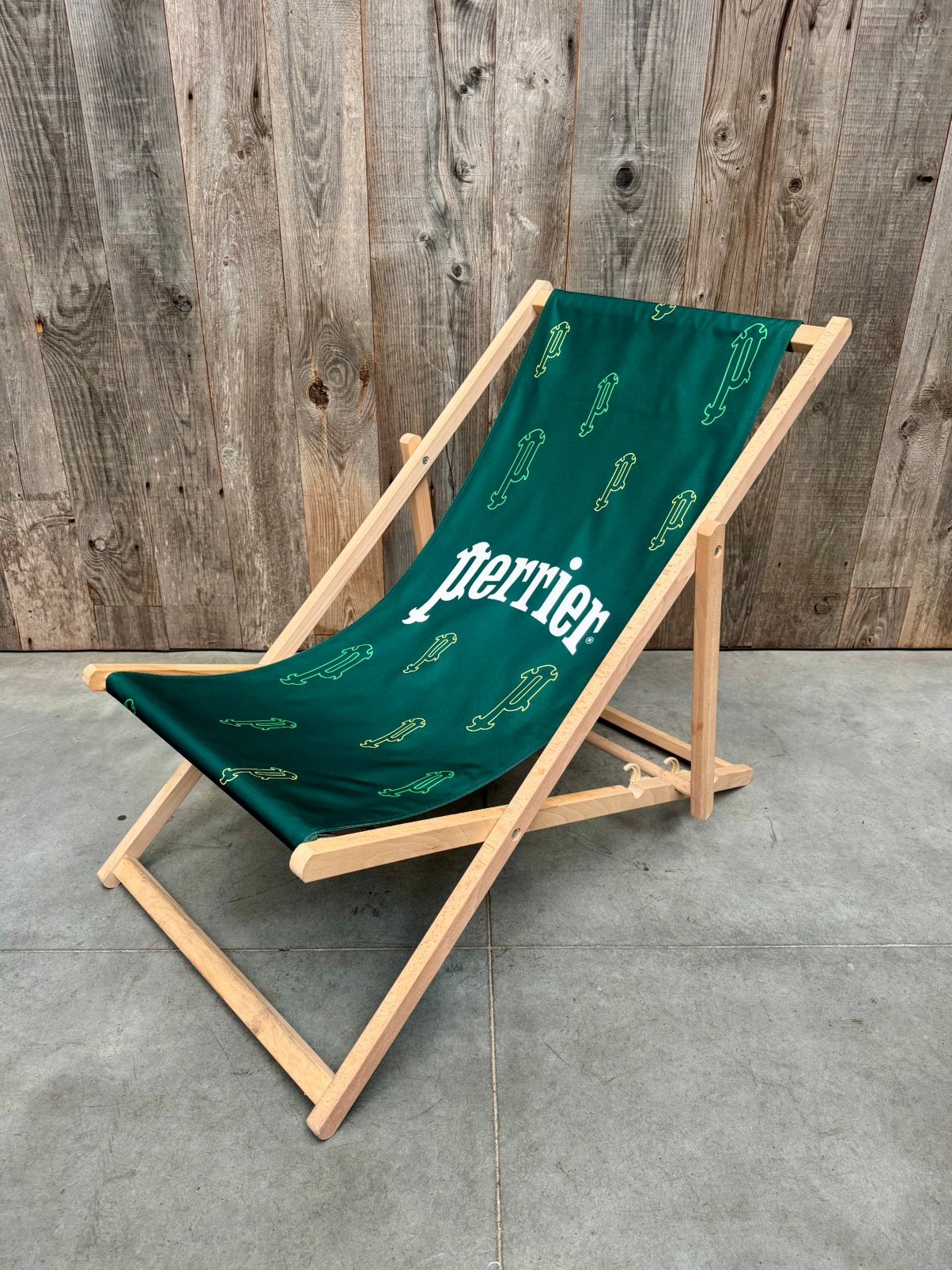 Massief houten ligstoel terras/tuin groen design Perrier, Ophalen of Verzenden, Zo goed als nieuw, Hout, Inklapbaar