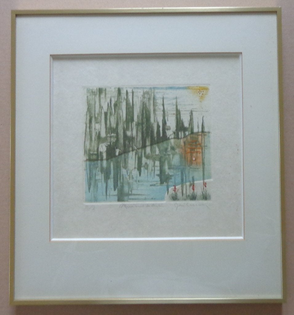RENE CARCAN / MIROIREMENT / KLEURETS / 41x37cm / KADER, Numéroté, Enlèvement ou Envoi, Abstrait, Eau-forte