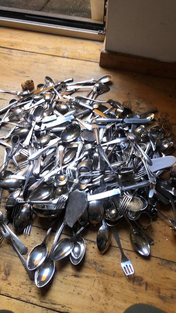Oud bestek verzilverd, Antiek en Kunst, Antiek | Zilver en Goud, Ophalen