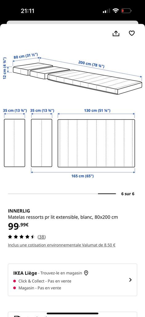 Matela en 3 partie, Maison & Meubles, Chambre à coucher | Lits superposés & Lits mezzanines, Enlèvement ou Envoi, Comme neuf, 200 cm