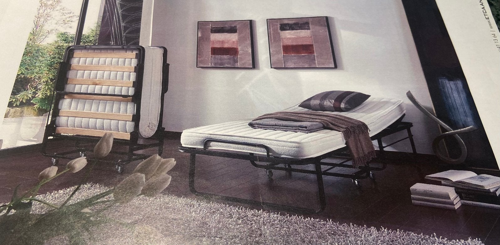 Vouwbed met houten lattenbodem/verstelbaar hoofd met matras, Ophalen, Gebruikt, Eenpersoons, Verstelbaar