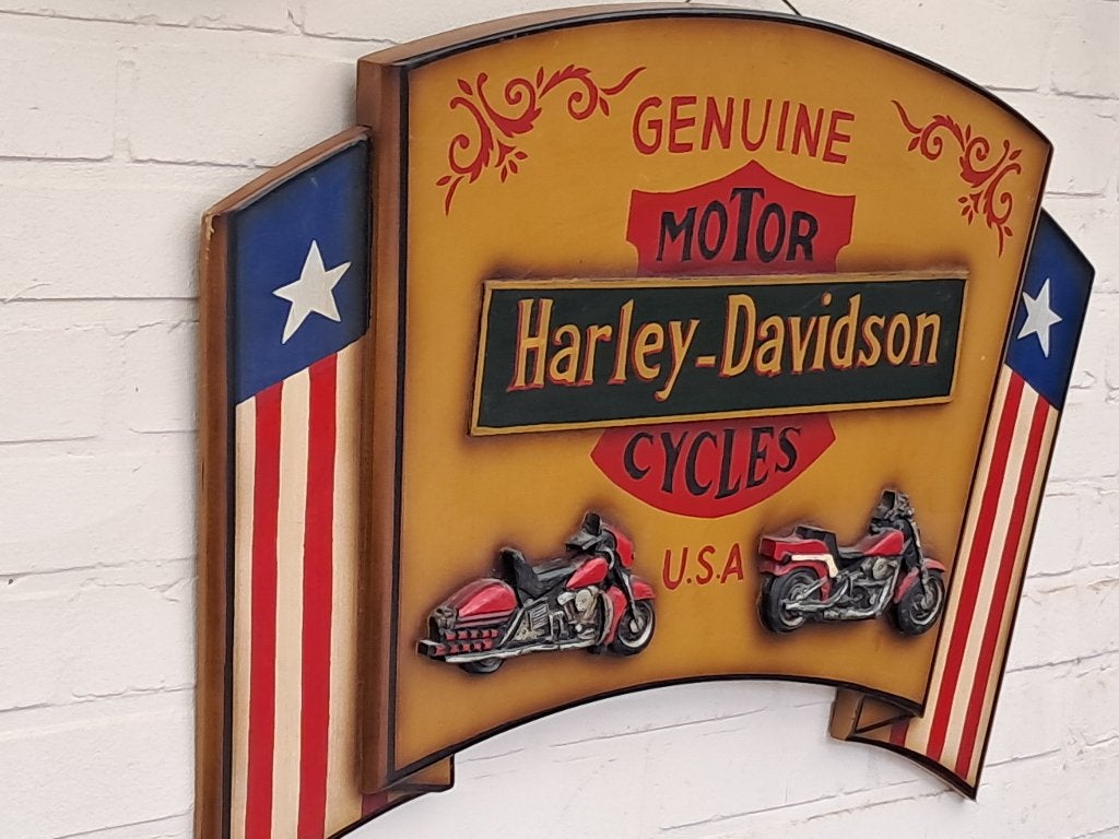 Vintage Harley Davidson houten reliéf bord, Ophalen of Verzenden, Gebruikt, Reclamebord