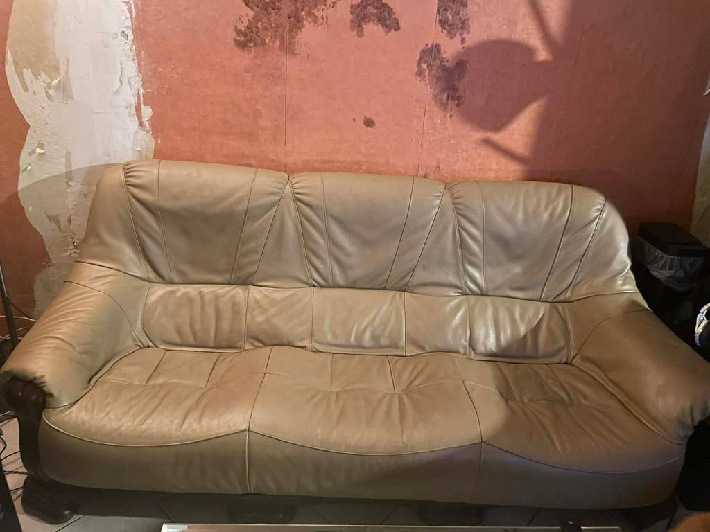 Set zetels, Huis en Inrichting, Driepersoons, Leer, Zo goed als nieuw, Antiek