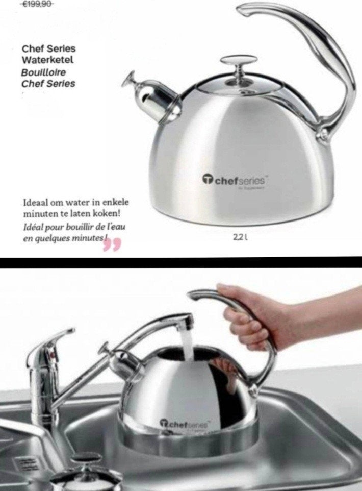 Tupperware Chef Series Waterketel / Fluitketel – 2,2L + Kado, BPA-vrij, Overige kleuren, Overige typen, Ophalen of Verzenden