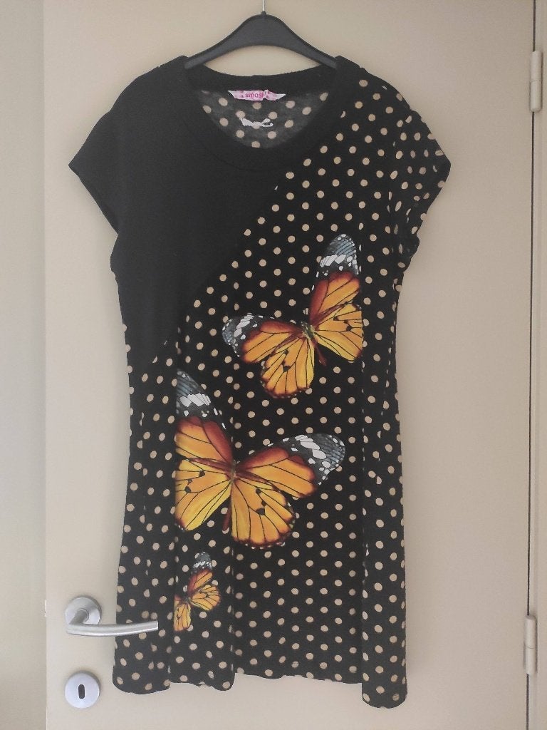 Zwart wollen kleedje met vlinders, Smash!, maat XL, Kleding | Dames, Jurken, Ophalen, Zwart, Maat 46/48 (XL) of groter, Knielengte