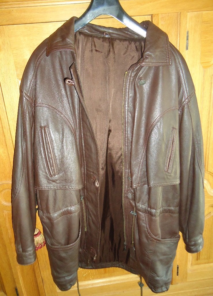 Half lange, lederen motorjas, Ophalen of Verzenden, Gedragen, Maat 42/44 (L), Bruin