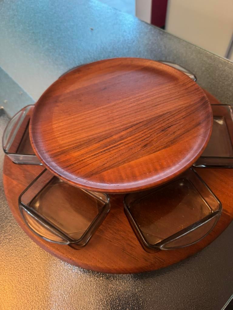 Houten standaard ( draaibaar ) voor fondue etc, Ophalen, Zo goed als nieuw, Overige materialen, Los bestek