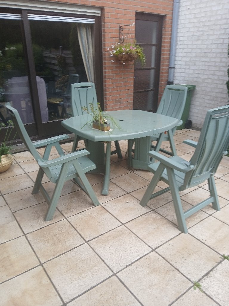 Tuinset met 6 stoelen, Tuin en Terras, Ophalen, Kunststof, Gebruikt, 6 zitplaatsen