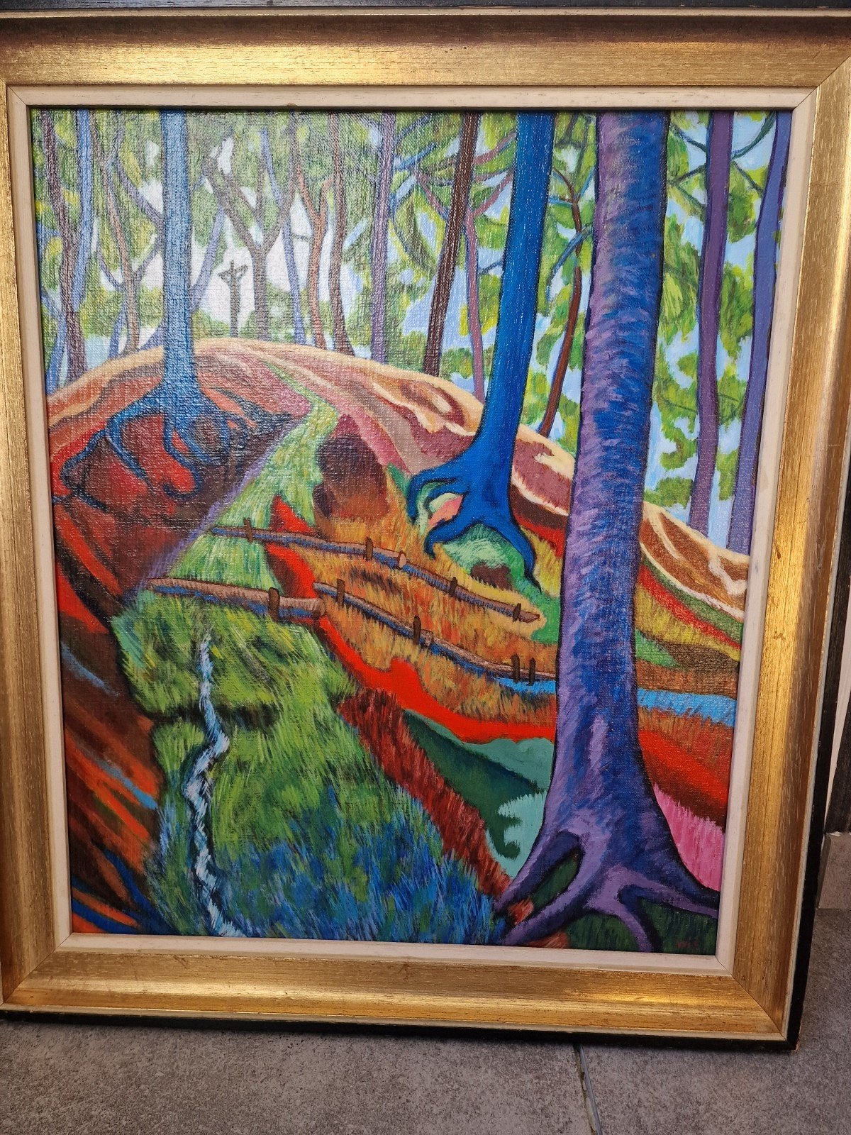 Origineel schilderij Dieleghembos 1989 – gesigneerd, Ophalen, Paneel, Expressionistisch, Landschap