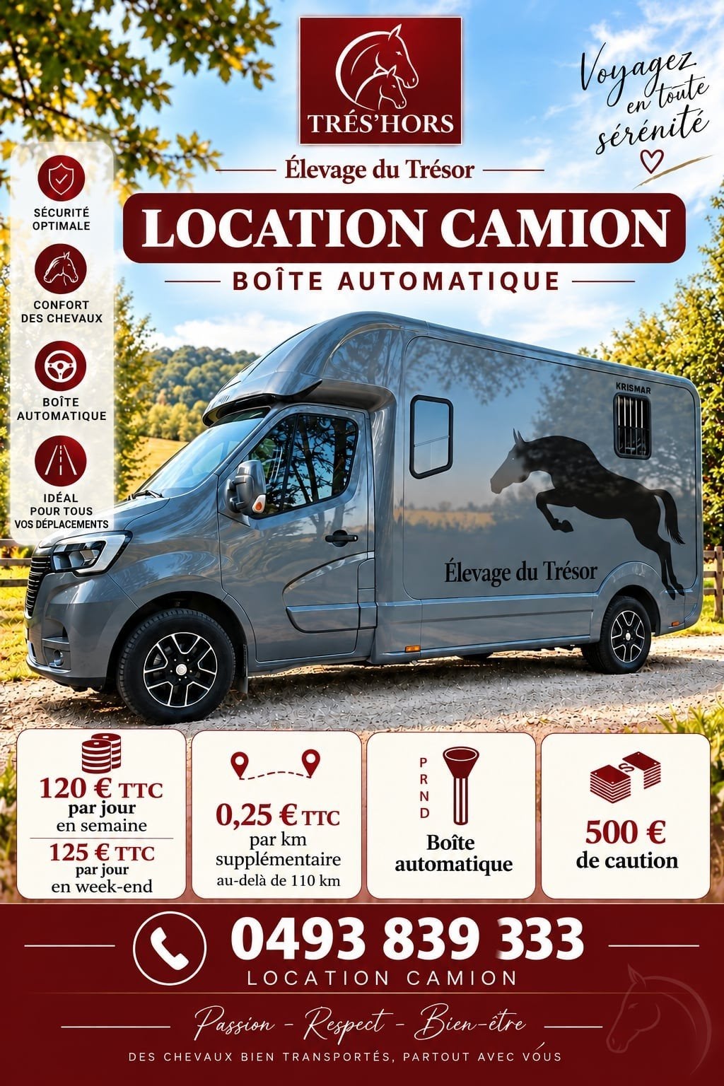 location camion chevaux, Animaux & Accessoires, Enlèvement, Remorque 2 chevaux