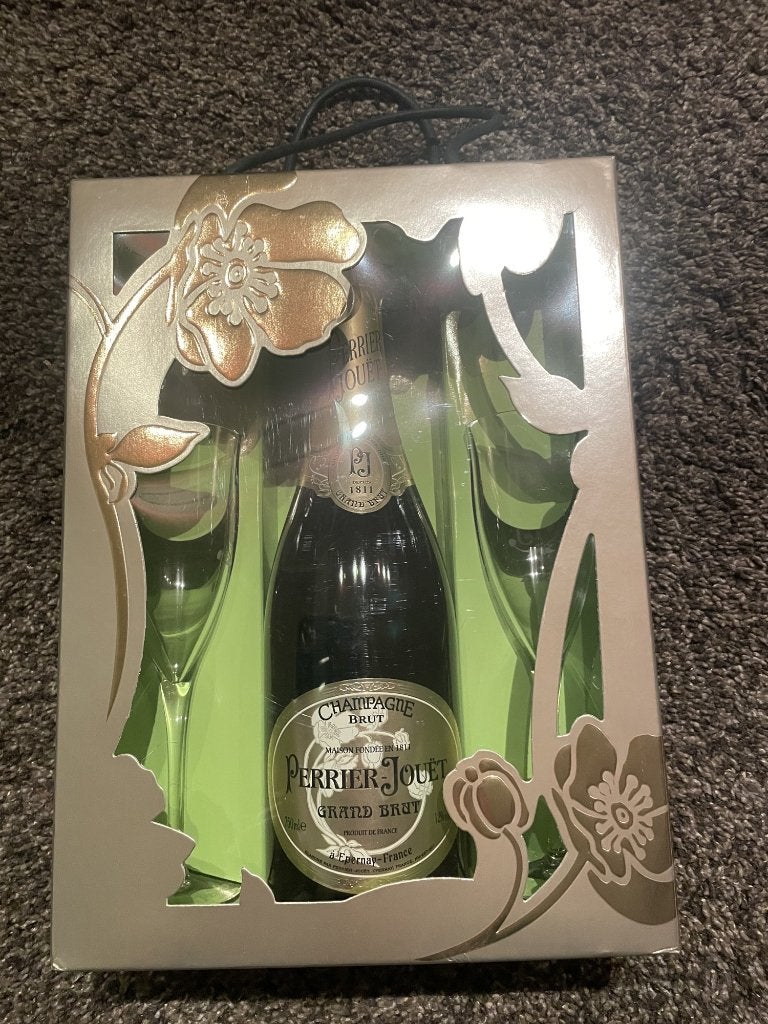 Perrier-Jouët Grand Brut champagne 75 cl met 2 flûtes, Collections, Enlèvement, Neuf, Champagne