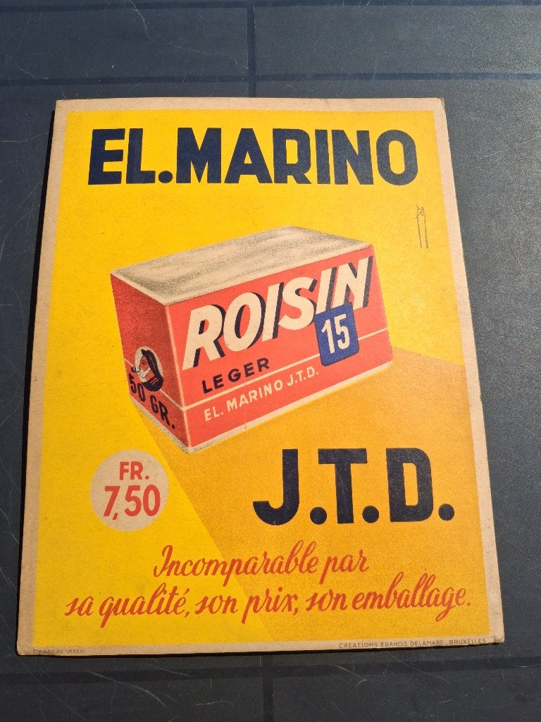 roisin de tabac à El Marino... fiscal 0,80..année 1960., Enlèvement ou Envoi, Comme neuf, Panneau publicitaire