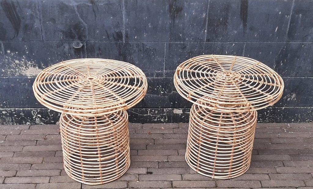 Bijzettafel nachttafel ibiza riet 2stuks, Huis en Inrichting, Minder dan 55 cm, Rond, Zo goed als nieuw, Hout