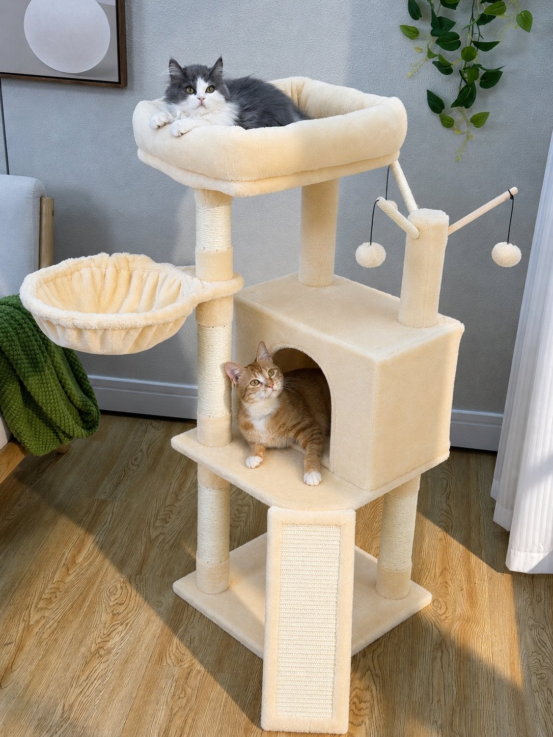 Nieuwe kattenkrabpaal 105 cm – met kattenhuis, mandje en, Dieren en Toebehoren, Ophalen of Verzenden, Zo goed als nieuw, Krabpaal
