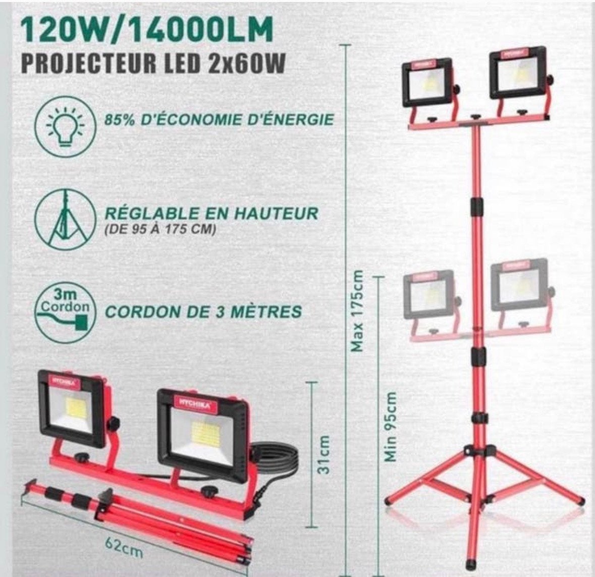 phare téléscopique, Enlèvement ou Envoi, Neuf, 200 à 500 watts, Avec pied