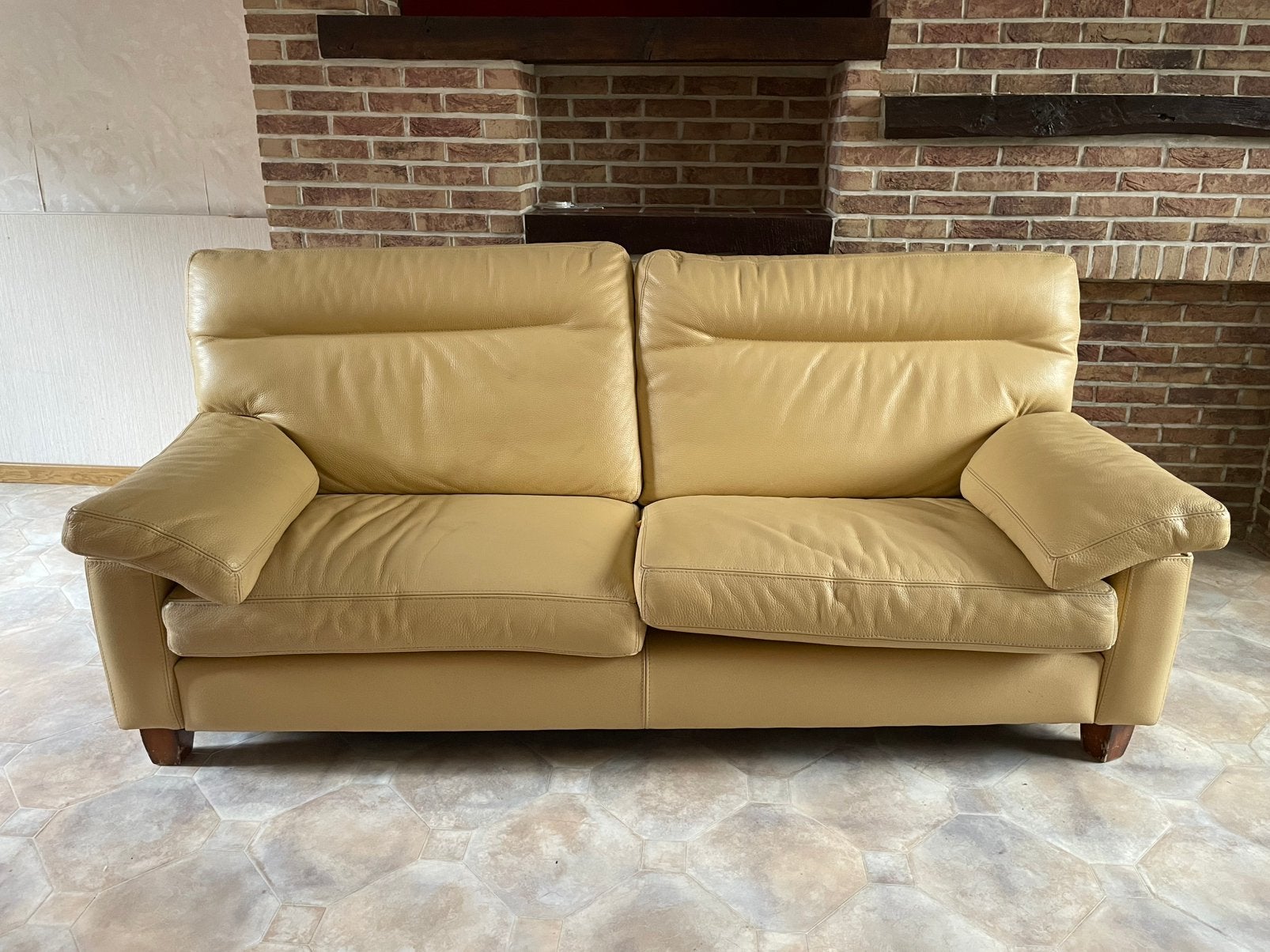 Leren bankstel, Ophalen, Gebruikt, 150 tot 200 cm, Driepersoons