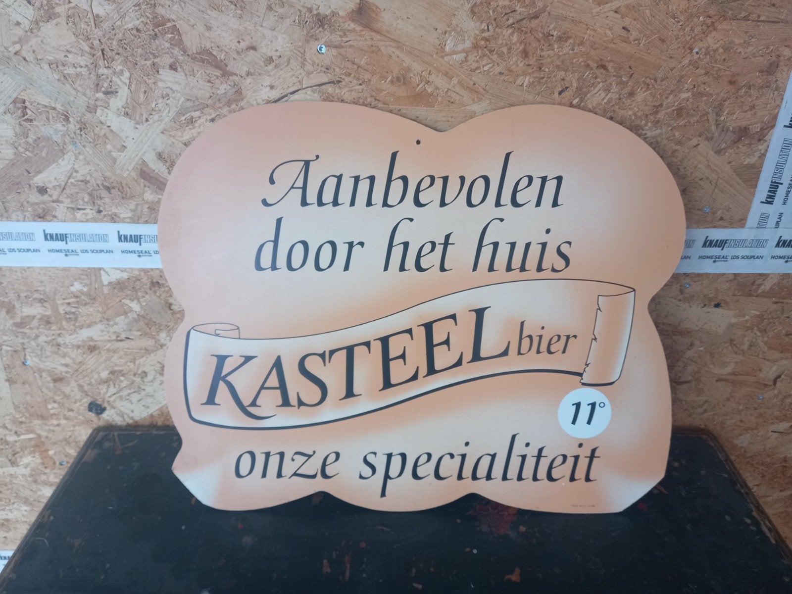 vintage reclamebord kasteelbier, Verzamelen, Ophalen, Gebruikt, Reclamebord, Plaat of Schild